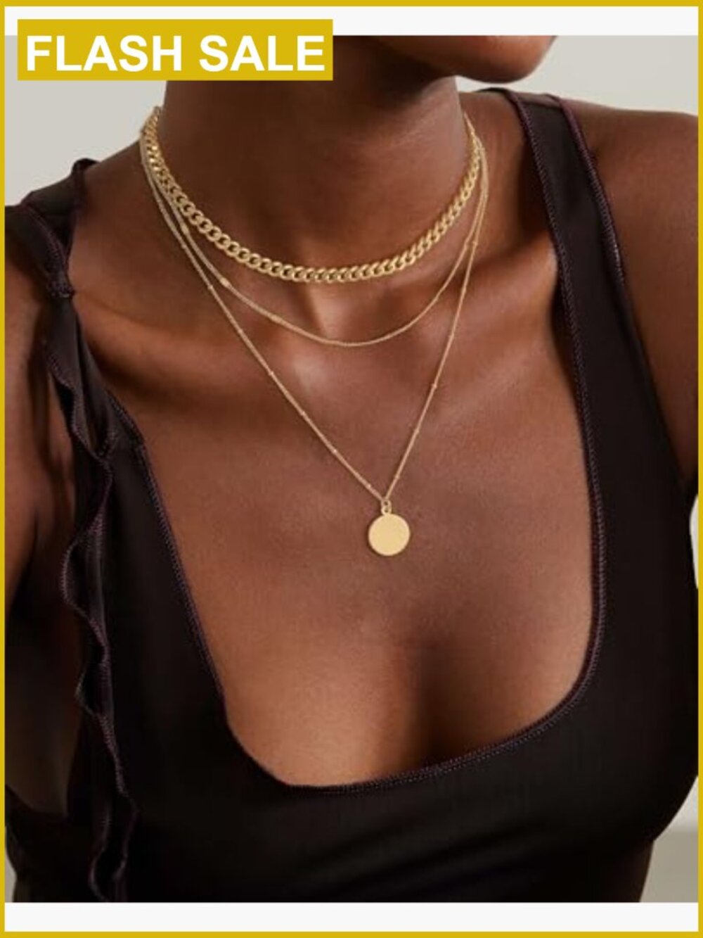 Layered Dainty Choker Chain Necklace Set 14K Gold Plated Trendy Jewelry Gift - Picture 3 of 7